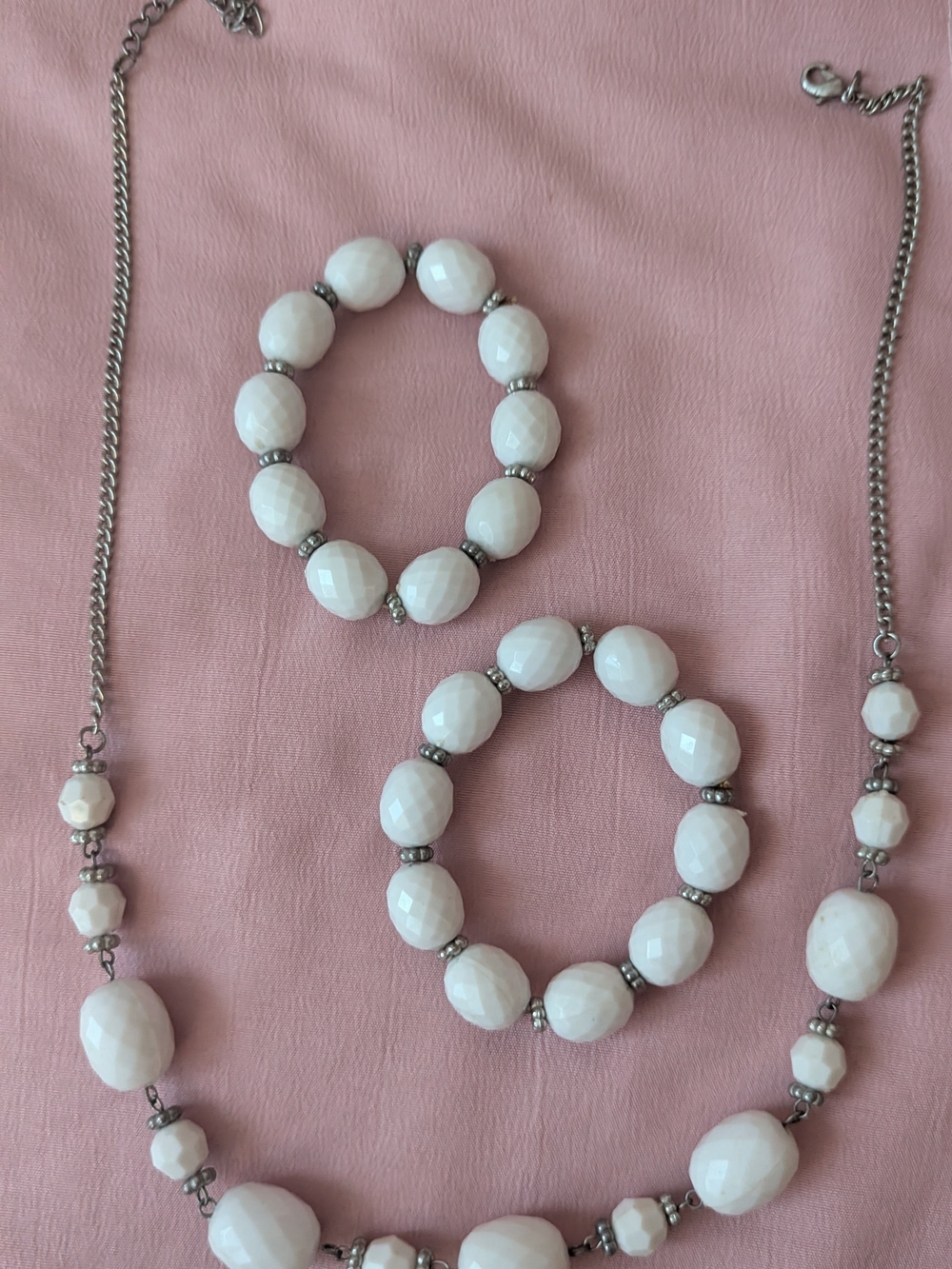 White Beaded Bracelet and Necklace Set - Women Jewelry